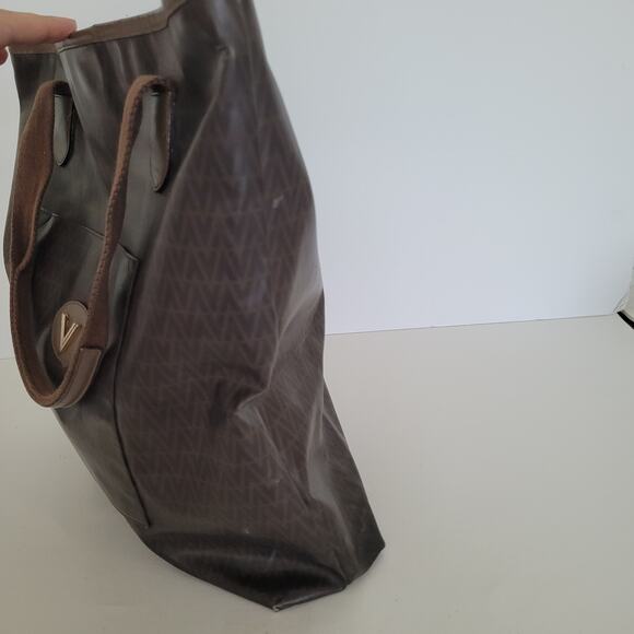 Mario Valentino Vintage Designer Tote Bag Handbag Large Travel Brown Unisex Logo - Picture 6 of 10